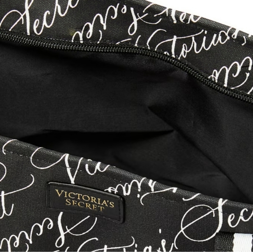 NWT! VICTORIA'S SECRET BLACK AND WHITE LOGO‎ WEEKENDER TOTE - Picture 7 of 11